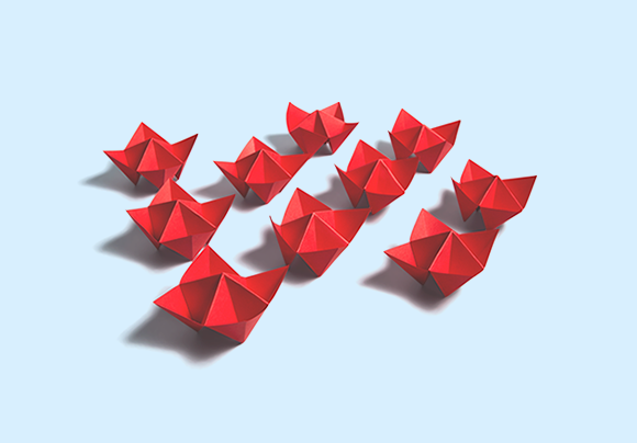 Dix origamis en papier rouge - Entreprises