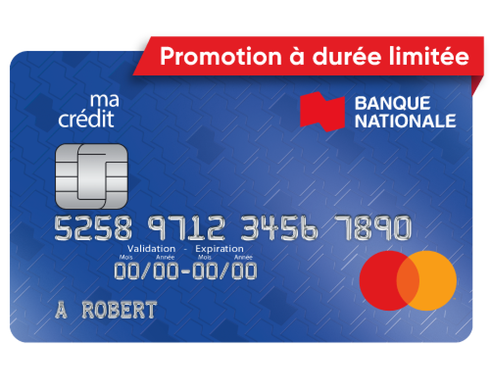 Photo de la carte Mastercard macrédit avec l’inscription Promotion d’une durée limitée