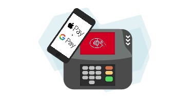 Terminal de paiement et cellulaire pictogramme Banque Nationale des applications mobiles Apple Pay et Google Pay