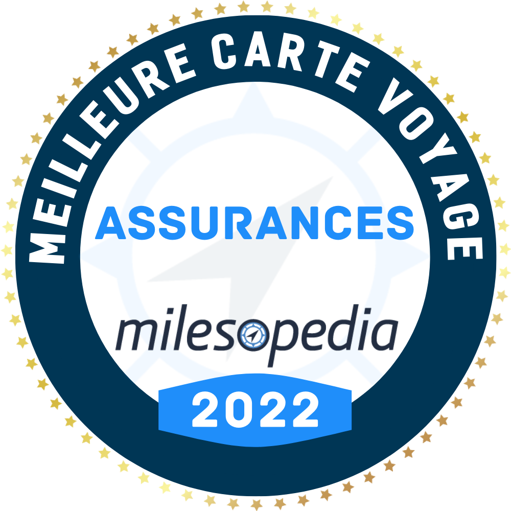 Picto de badge avec l’intitulé meilleure carte voyage Assurances Milesopedia 2022