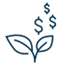 Icône d'une plante avec des signes de dollars au dessus
