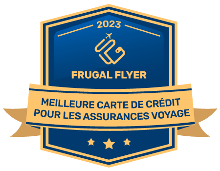 Icône de badge avec l’intitulé « Meilleure carte de crédit pour les assurances voyage 2022 »  
