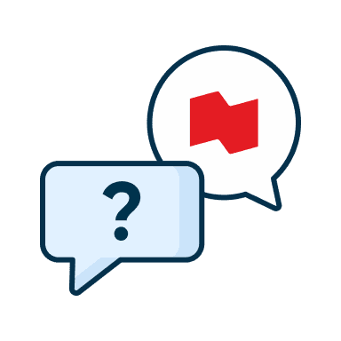 Icône de deux bulles de discussion, l’une avec un point d’interrogation, et l’autre avec le logo de la Banque Nationale