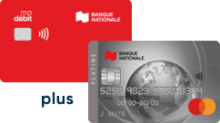 Photo de la carte de débit Banque Nationale et de la carte de crédit Mastercard Platine