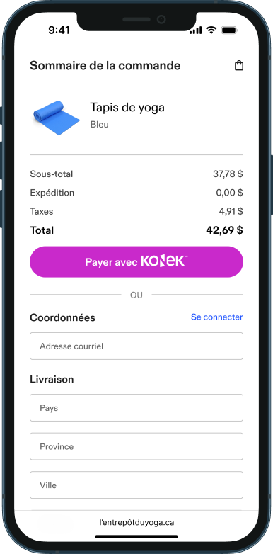 Photo d'un écran de cellulaire affichant la première étape pour utiliser KONEK 