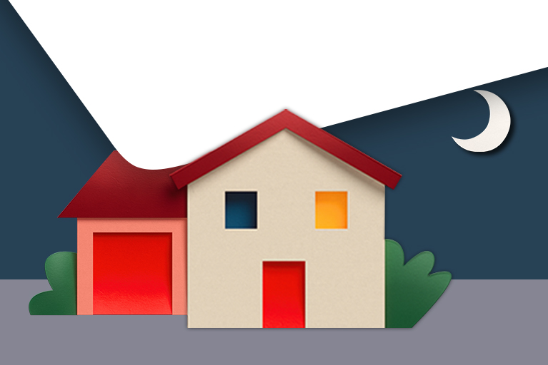 Illustration d’une maison la nuit représentant la première propriété que vous pourriez acheter avec un CELIAPP et l’aide de la Banque Nationale